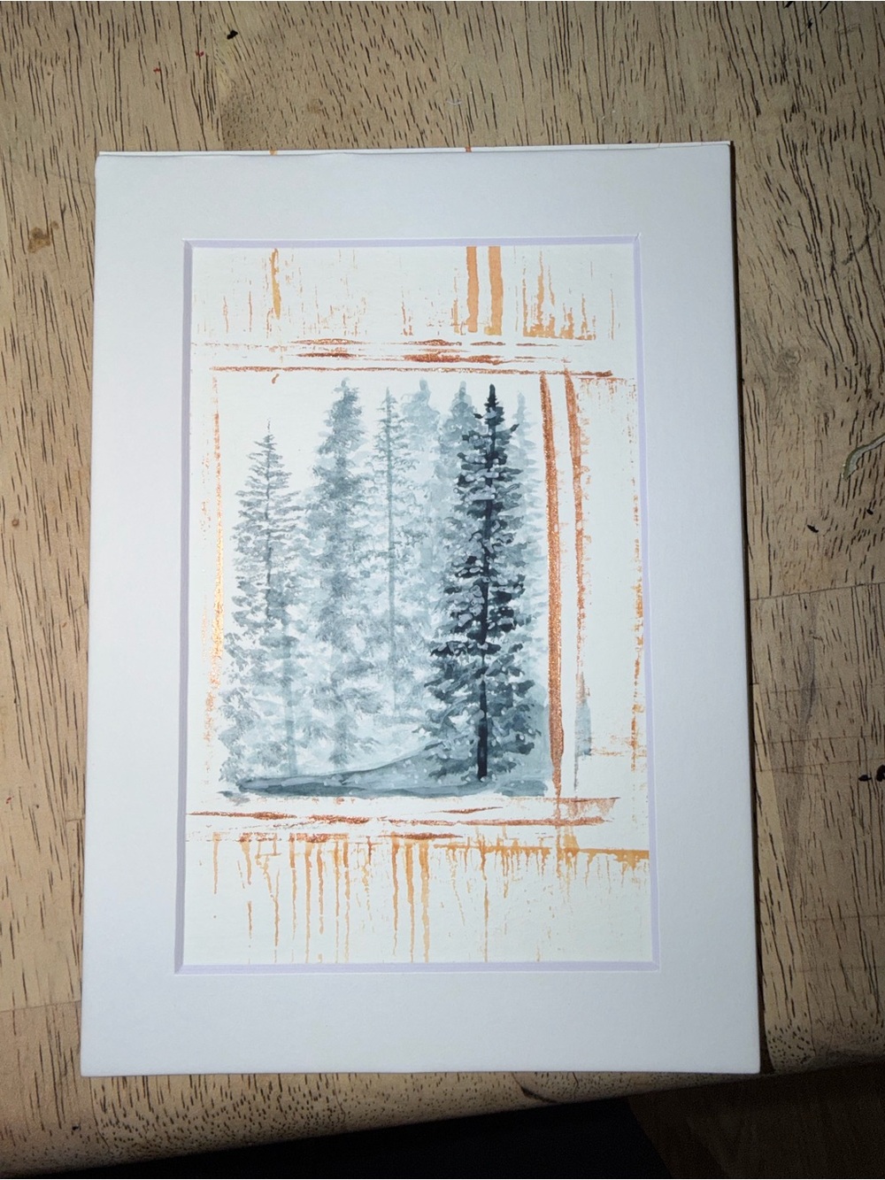 Framed Winter Pine Forest Wall Art - Gray and Orange